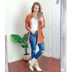 Aura Corduroy Shirt Jacket - Burnt Orange | Size S